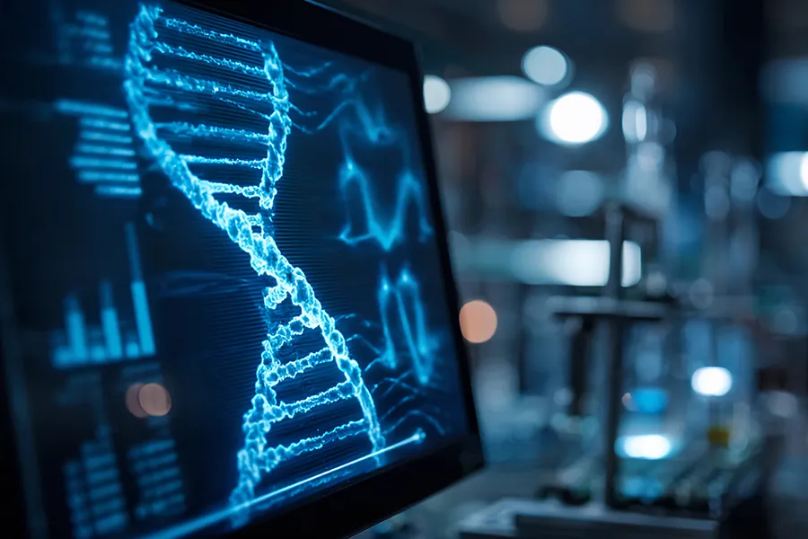 Aging-Biomarker-Testing-Clinic A computer monitor with DNA testing information. Get aging biomarker testing from Nonkulie Dladla, M.D. in Manhattan.